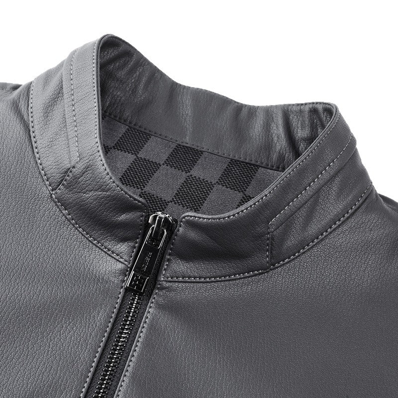 Herren moderne Kunstlederjacke mit hohem Stehkragen und praktischen Reißverschlusstaschen Drune