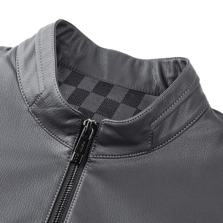 Herren moderne Kunstlederjacke mit hohem Stehkragen und praktischen Reißverschlusstaschen Drune