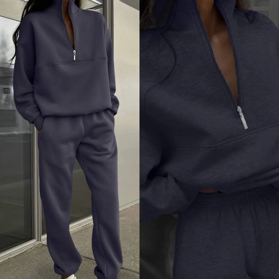 Damen nan Oversize Half-Zip Sweatshirt mit Stehkragen und weicher Jogginghose Drune