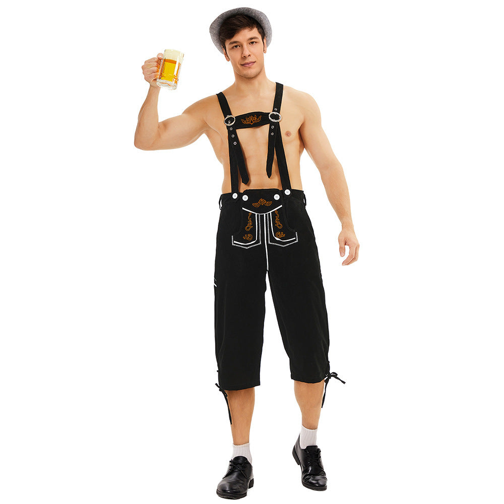 Herren nan knielange Wildlederimitat Lederhose mit detaillierter Stickerei Drune