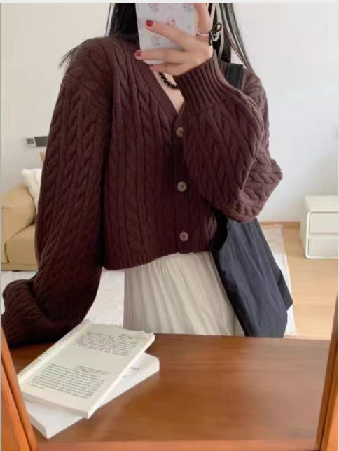 Damen kuscheliger Strickcardigan mit V-Ausschnitt und großen Knöpfen Drune