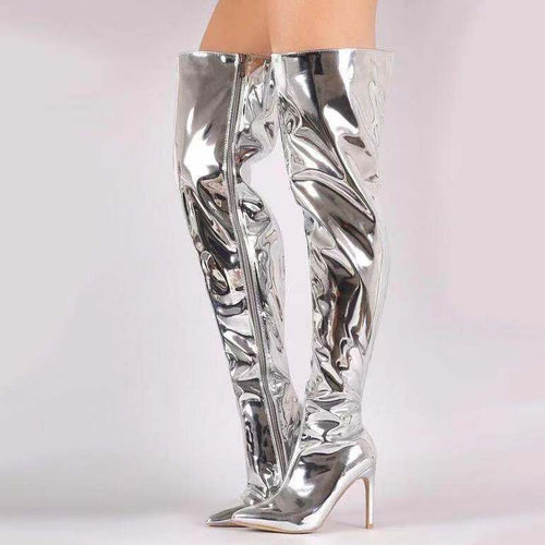 Damen Overknee Stiefel mit glänzender Oberfläche und elegantem Stiletto-Heel Drune