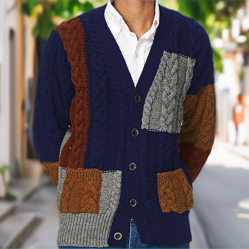 Herren Grobstrick Cardigan mit farbigen Akzenten und praktischen Taschen Drune