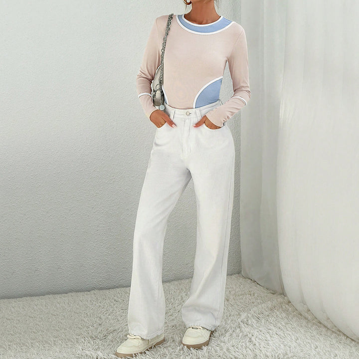 Damen Langarmshirt mit geschwungenen Farbkombinationen und elastischen Faser Drune