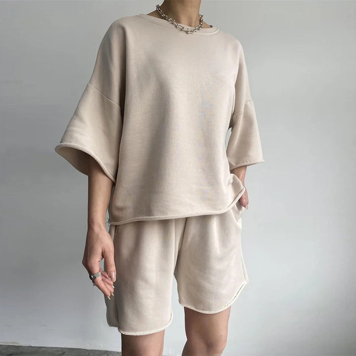 Damen Lässiges Oversized Freizeitset mit kurzärmligem Oberteil und weiten Shorts Drune