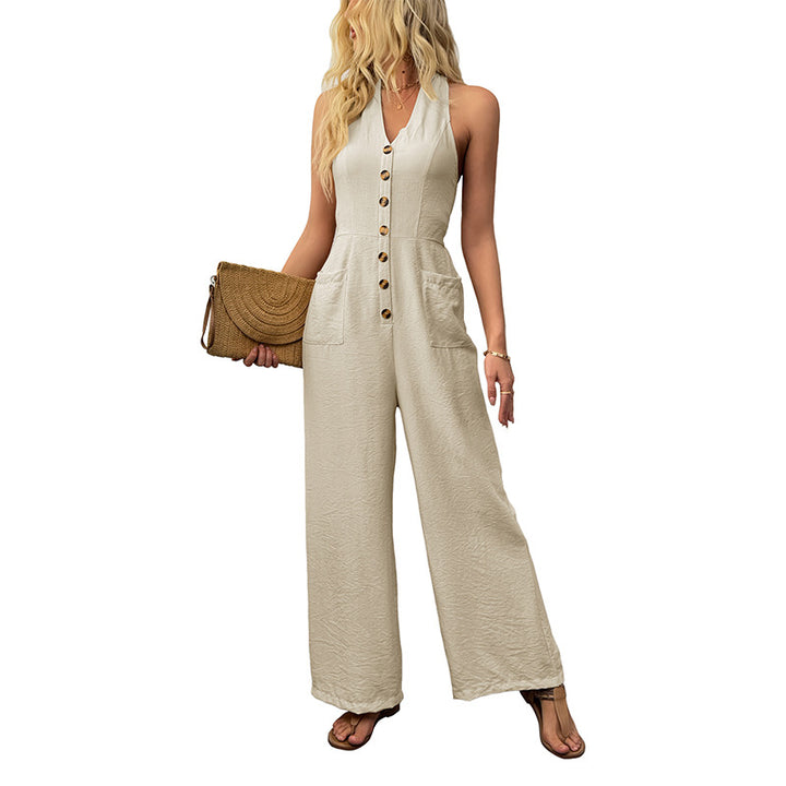 Damen weite Jumpsuit mit Knopfdetails und praktischen Eingrifftaschen Drune