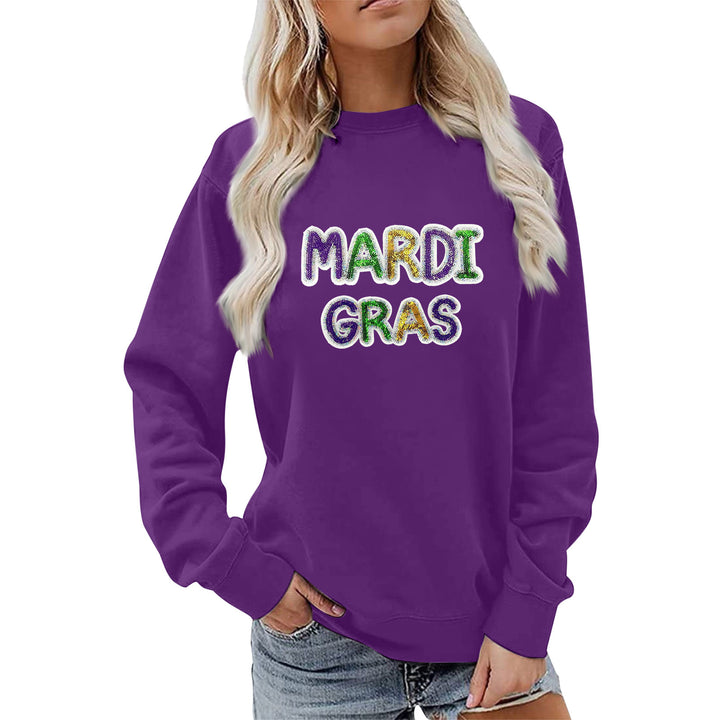 Damen Sweatshirt mit lebhaftem Mardi Gras Schriftzug Drune