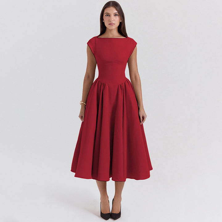 Damen Midi-Kleid mit elegantem A-Linien-Schnitt und raffinierten Falten Drune