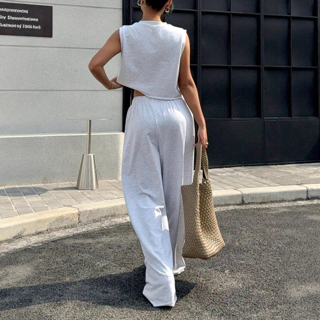 Damen lässiges Crop-Top und weite Freizeithosen Set Drune
