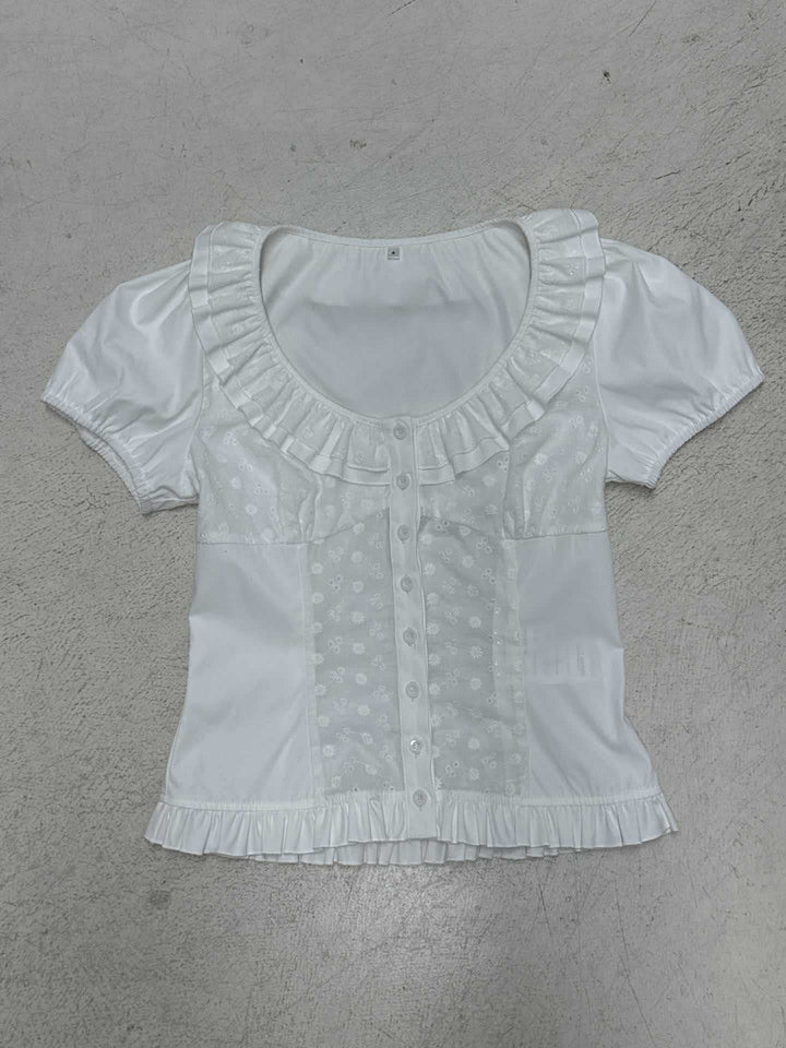 Damen Rüschenshirt mit floralem Design und voluminösen Ärmeln Drune