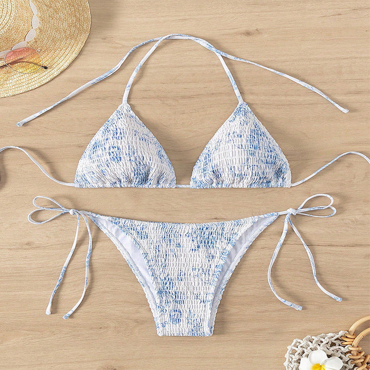 Damen Triangel-Bikini-Set mit floralem Muster und verstellbaren Trägern Drune