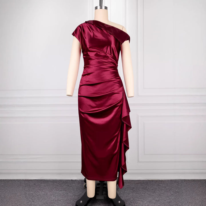Damen figurbetontes Wickelkleid mit asymmetrischem Rüschen-Saum Drune