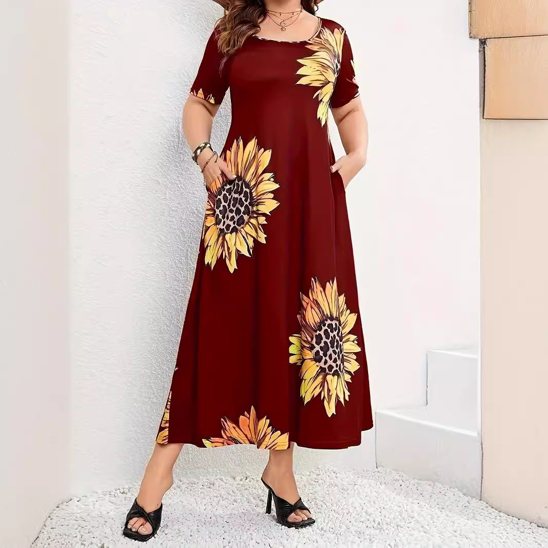 Damen Elegantes Maxikleid mit Blumenmuster und Taschen Drune