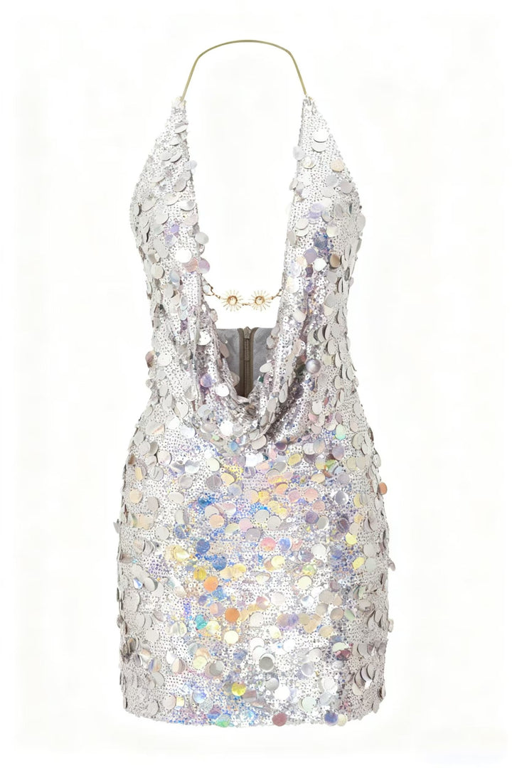 Damen Glitzerndes Minikleid mit tiefem V-Ausschnitt und Troddel-Applikationen Drune