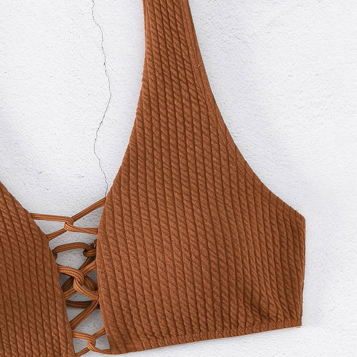 Damen Bikiniset mit raffiniertem Bindedesign und hochgeschnittenem Unterteil Drune