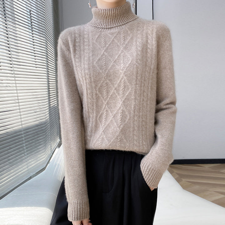 Damen Strickpullover mit hoch geschlossenem Kragen und Zopfmuster Drune