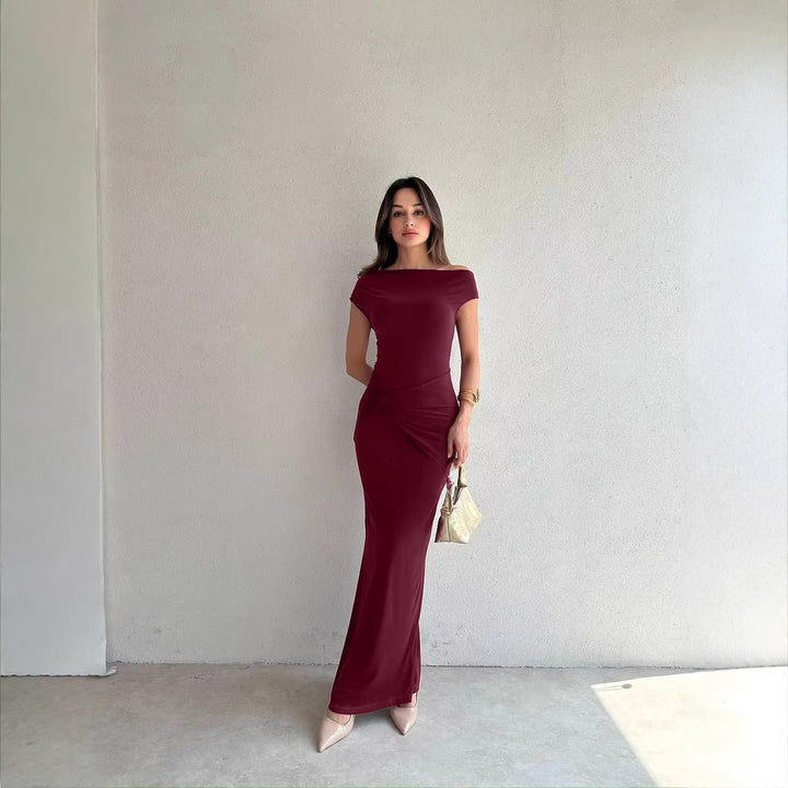 Damen Elegantes Maxikleid mit Off-Shoulder Design und dekorativer Raffung Drune