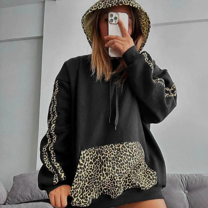 Damen Kapuzenpullover mit Einzigartigem Leopardenmotiv und Lässigem Schnitt Drune