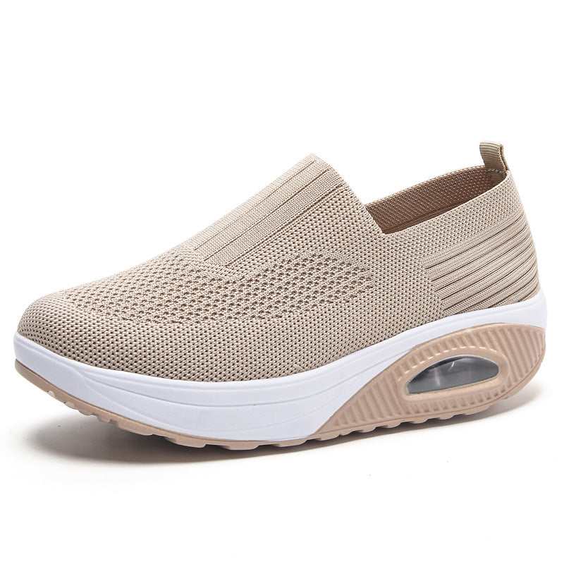 Damen nan gestrickter Slipper mit versteckter Keilsohle und sichtbarer Luftkammer Drune