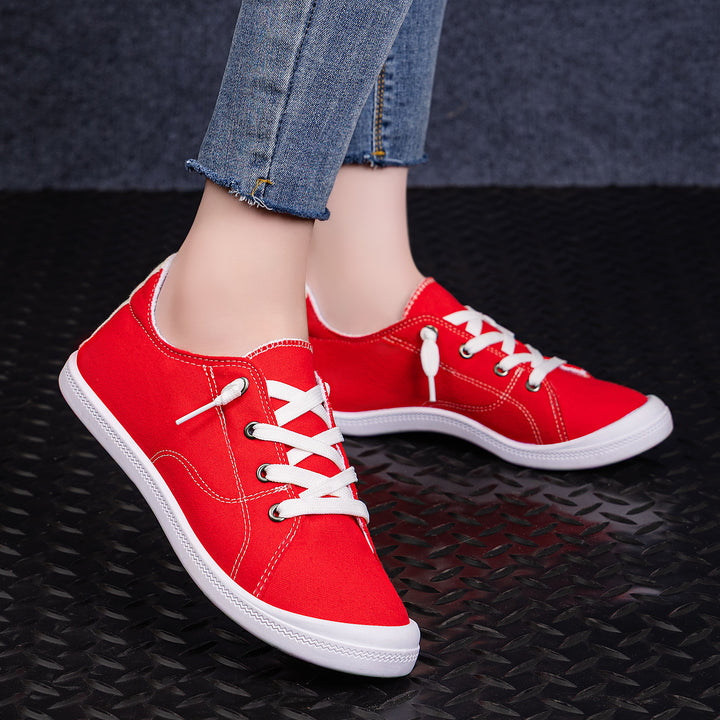 Damen nan klassische Canvas-Sneaker low-top mit verstärkter Gummisohle, Metallösen und gepolstertem Fersenkragen Drune