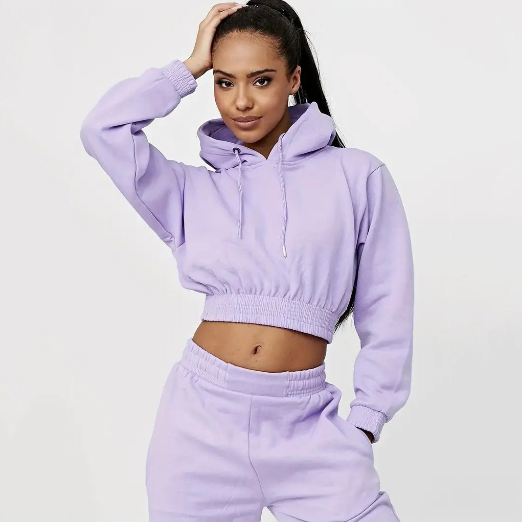 Damen cropped Sweat-Anzug mit Kordelzug und elastischem Bund Drune