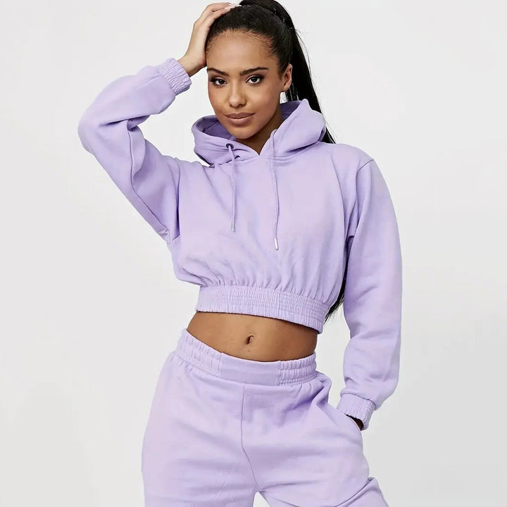 Damen cropped Sweat-Anzug mit Kordelzug und elastischem Bund Drune