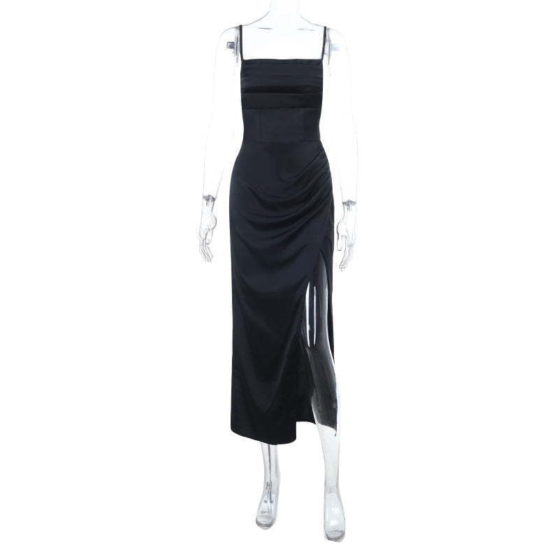 Damen elegantes Maxikleid mit Raffung und seitlichem Schlitz Drune