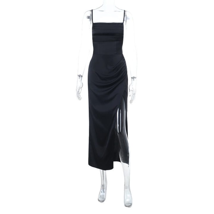 Damen elegantes Maxikleid mit Raffung und seitlichem Schlitz Drune