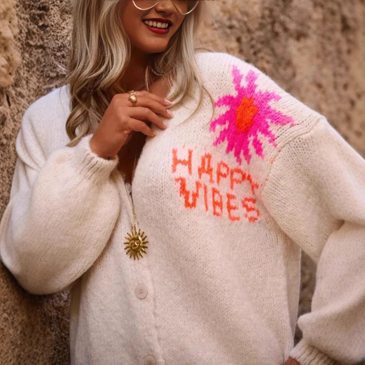 Damen lässige Strickjacke mit buntem Grafikdesign Drune