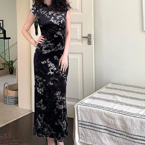 Damen Elegantes Maxikleid mit floralem Druck und Stehkragen Drune