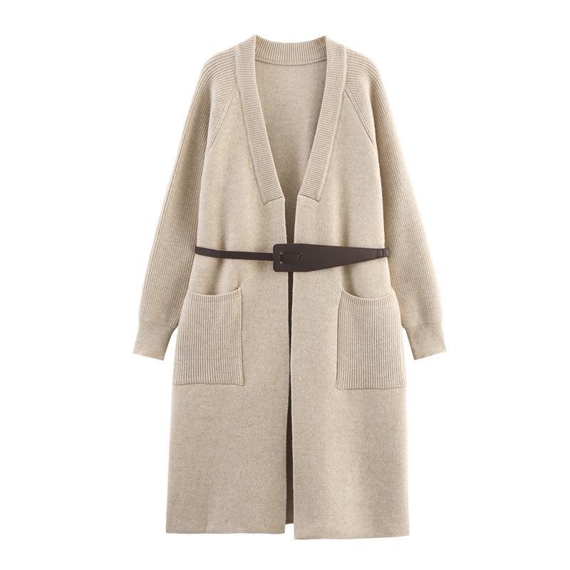 Damen Strickmantel mit eleganter Taillierung und praktischen Taschen Drune