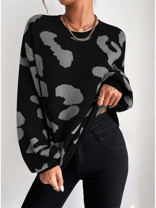 Damen modischer Strickpullover mit trendigem Leo-Design und weitem Schnitt Drune