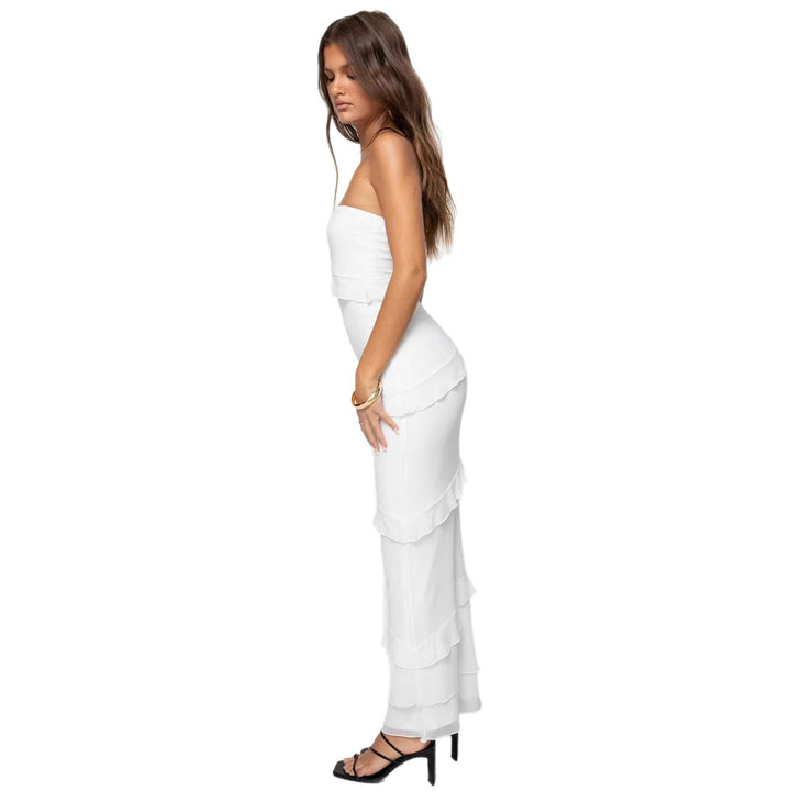 Damen Elegantes Maxi-Kleid mit Rüschendetails und schulterfreiem Design Drune