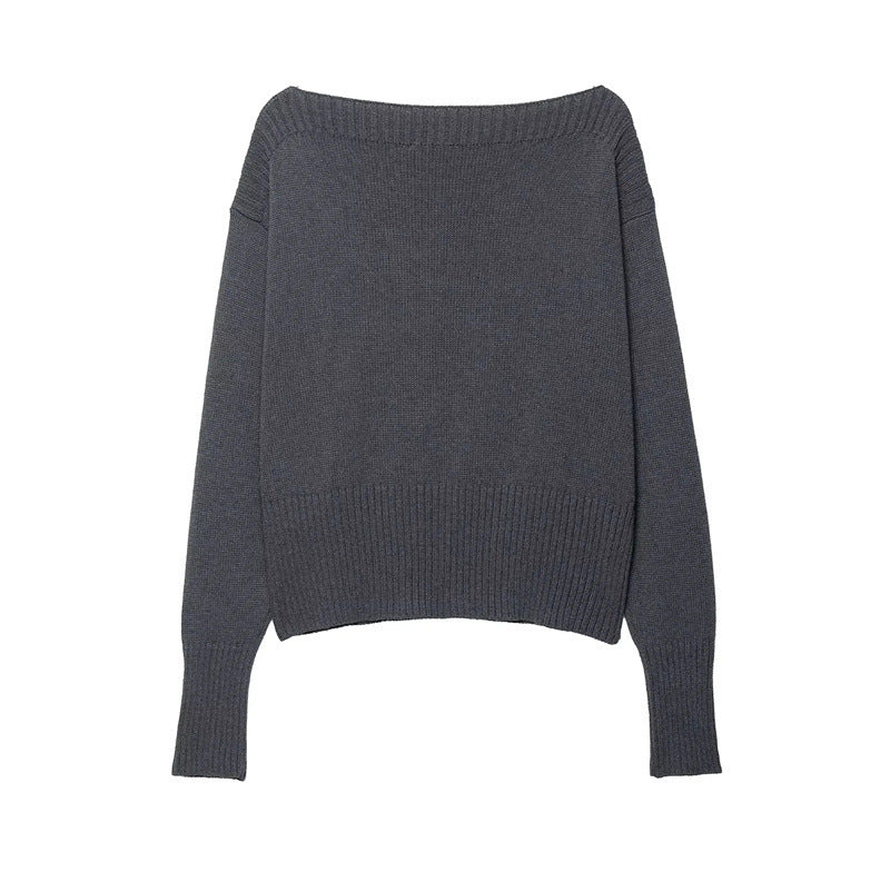 Damen oversized Strickpullover mit weitem Ausschnitt und lässigem Schnitt Drune