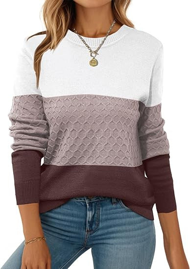 Damen Strickpullover mit strukturiertem Muster und eleganten Farbblockdetails Drune