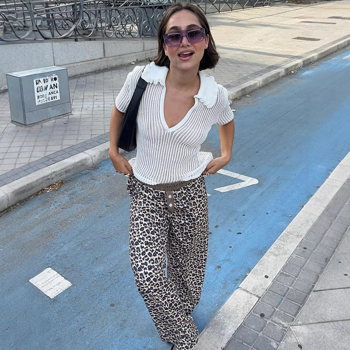 Damen Modische Leoparden-Hose mit elastischem Bund Drune