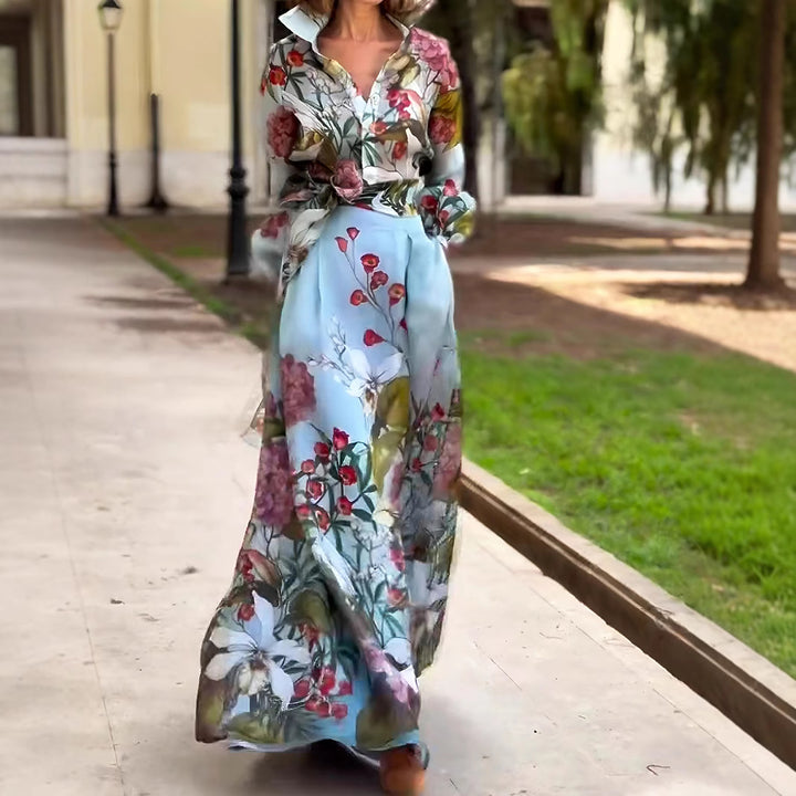 Damen Elegantes Maxikleid mit floralem Muster und schickem Gürtel Drune