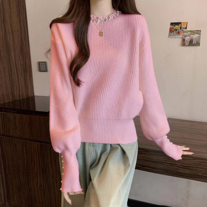 Damen Eleganter Pullover mit perlenverzierten Details Drune