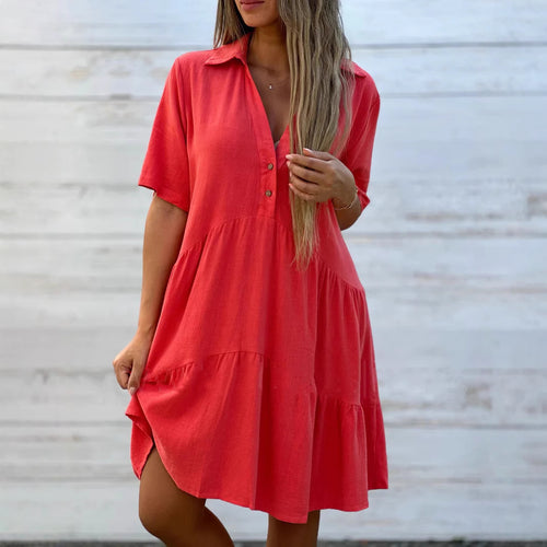 Damen lockeres Hemdkleid mit Knopfdetails und fließendem Saum Drune