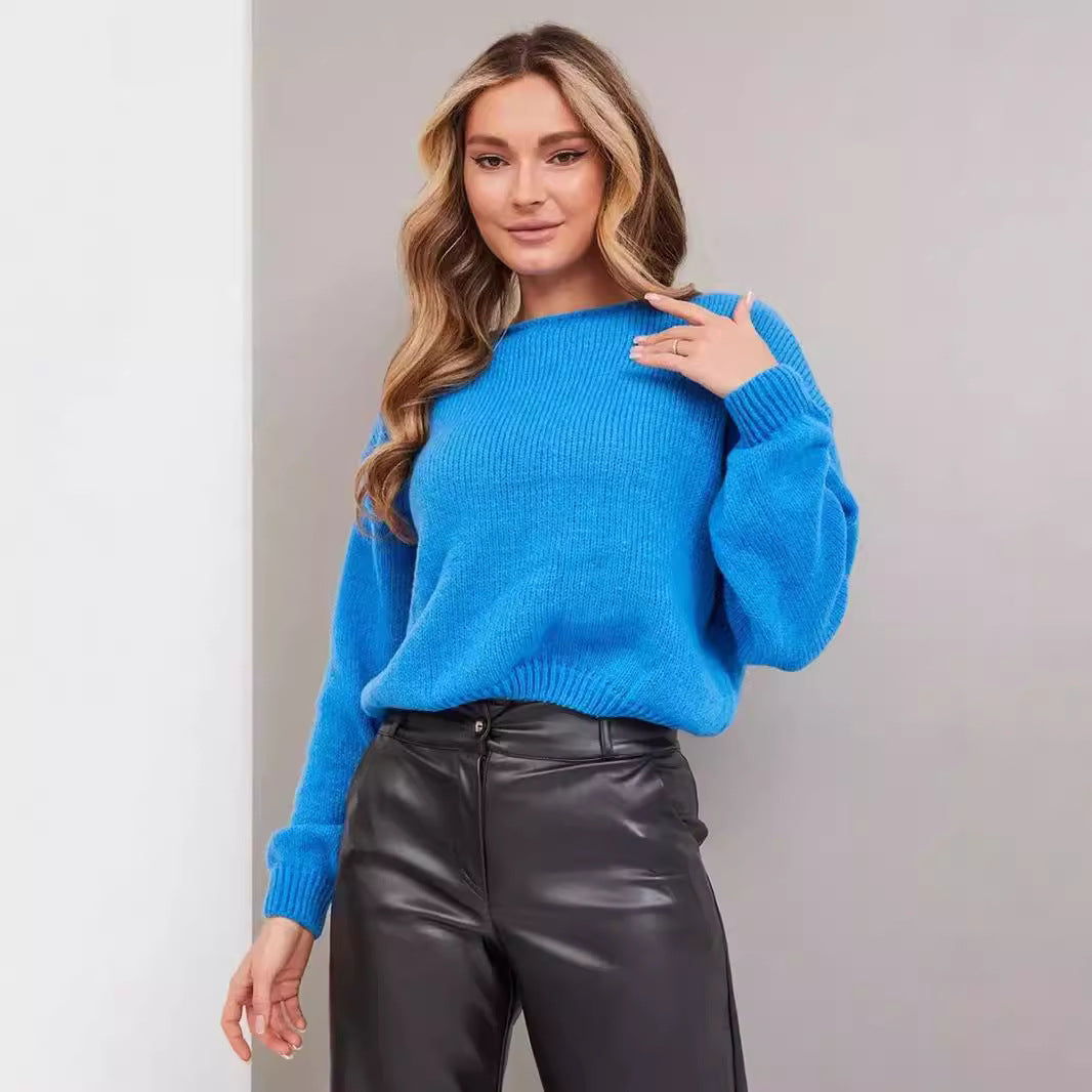Damen lässiger Oversize-Pullover mit ballonförmigen Ärmeln und strukturiertem Maschenmuster Drune