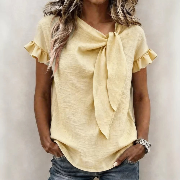 Damen Bluse mit Rüschenärmeln und Schleifendetail Drune