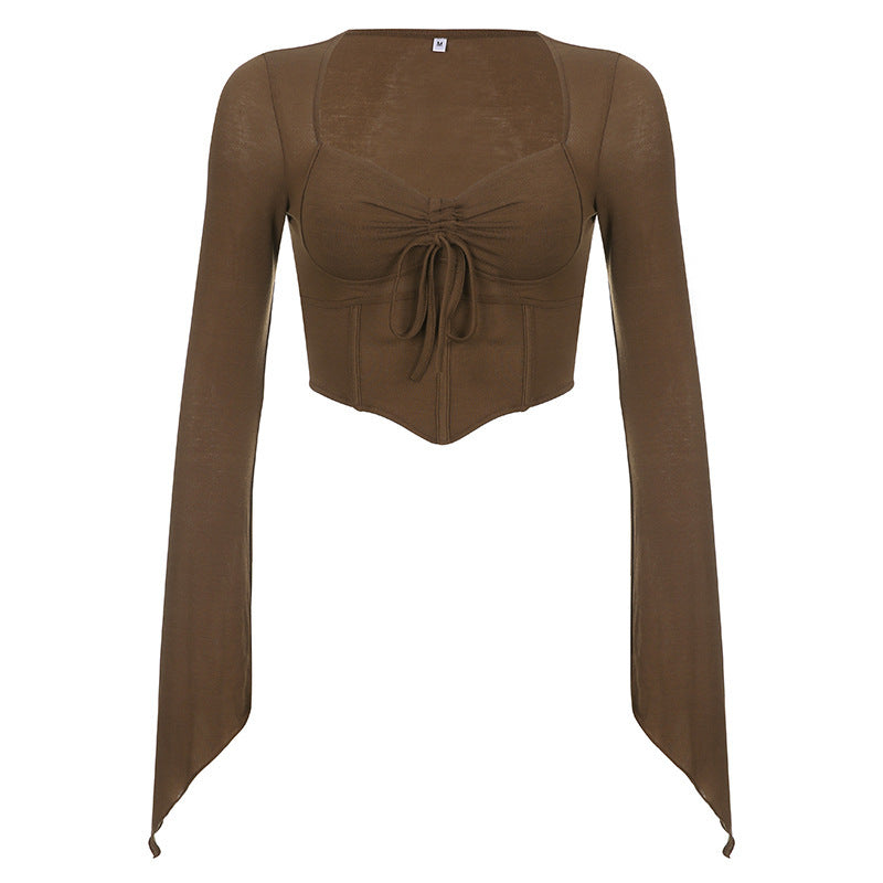 Damen Cropped-Top mit Raffung und ausgestellten Ärmeln Drune