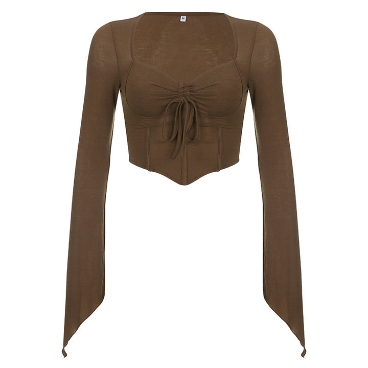 Damen Cropped-Top mit Raffung und ausgestellten Ärmeln Drune