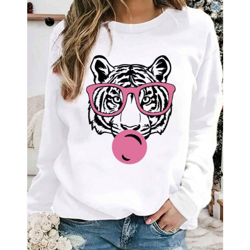 Damen Sweatshirt mit kreativem Tiger-Grafikdesign Drune