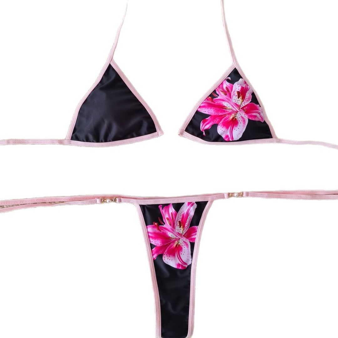 Damen Triangel-Bikini mit floralen Akzenten und verstellbaren Bändern Drune