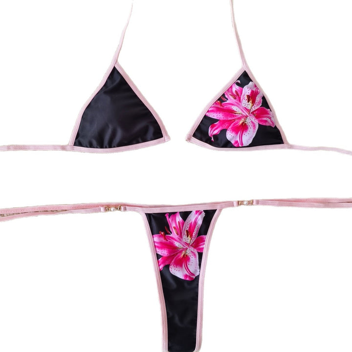 Damen Triangel-Bikini mit floralen Akzenten und verstellbaren Bändern Drune