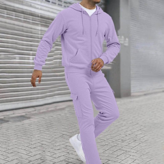 Herren nan athletischer Zip-Sweatset mit Cargo-Jogginghose, ergonomischen Nähten und gerippten Bündchen Drune