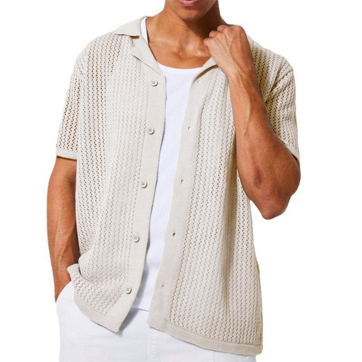 Herren atmungsaktives Kurzarm-Strickhemd mit offenem Design Drune