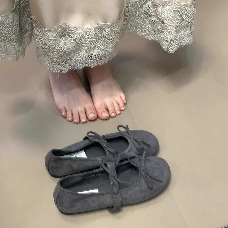 Damen Ballerinas aus weichem Wildleder mit zartem Schleifenverzierung Drune