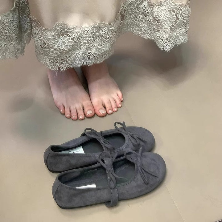 Damen Ballerinas aus weichem Wildleder mit zartem Schleifenverzierung Drune